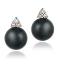 Sterling Silver Cubic Zirconia Faux Grey Pearl Earrings
