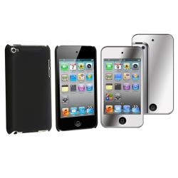 Black Rubber Case/ Mirror Screen Protector for Apple iPod Touch 4