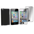 Black Rubber Case/ Mirror Screen Protector for Apple iPod Touch 4
