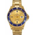 Pre-owned Rolex Men's Submariner Date 18K Gold Blue Diamond Serti Dial Watch