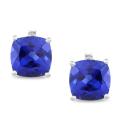 10k White Gold Created Sapphire and Diamond Accent Earrings