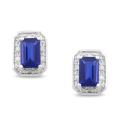 10k Gold Created Sapphire and 1/10ct TDW Diamond Earrings (G-H, I2-I3)