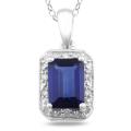 10k White Gold Created Sapphire and Diamond Necklace