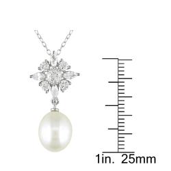 Sterling Silver Cubic Zirconia and Pearl Necklace (9-9.5 mm)