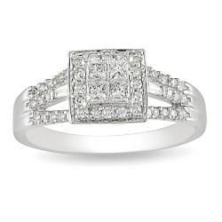 Miadora 10k White Gold 1/2ct TDW Diamond Halo Engagement Ring