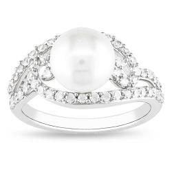 Miadora Sterling Silver Cubic Zirconia and Pearl Ring (8-8.5 mm)