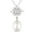 Miadora Sterling Silver Cubic Zirconia and Pearl Necklace (9-9.5 mm)