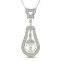 Sterling Silver Cubic Zirconia and Pearl Necklace (8.5-9 mm)