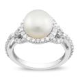 Sterling Silver Cubic Zirconia and White Pearl Ring (8.5-9 mm)