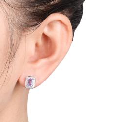 10k White Gold Amethyst and 1/10ct TDW Diamond Earrings (G-H, I2-I3)