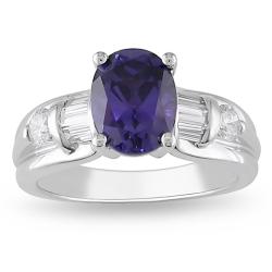 14k White Gold Created Alexandrite and 1/2ct TDW Diamond Ring (G-H, SI1-SI2)