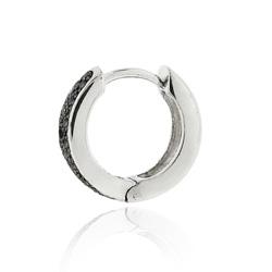 Sterling Silver Black Diamond Accent Mini Hoop Earrings