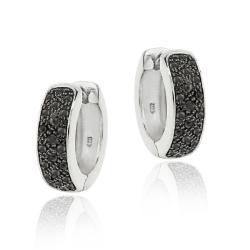 Sterling Silver Black Diamond Accent Mini Hoop Earrings