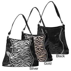 Sofia Bellini Women's Flocked Zebra Print Rhinestone Detail Tote Bag