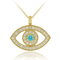Icz Stonez 18k Gold over Sterling Silver Blue Cubic Zirconia Evil Eye Necklace