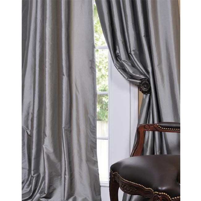 Solid Faux Silk Taffeta Platinum 96 inch Curtain Panel  
