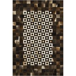 Handmade Mandara Brown Leather Rug (5' x 7'6)