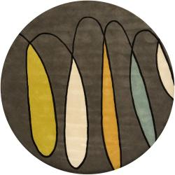 Hand-tufted Mandara Grey Geometric New Zealand Wool Rug (7'9 Round)