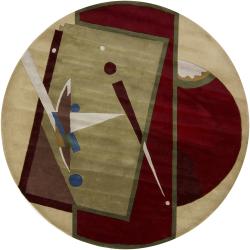 Hand-tufted Mandara Green Geometric New Zealand Wool Rug (7'9 Round)