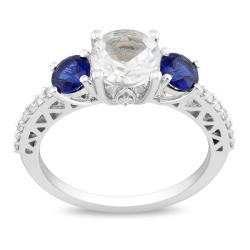 Miadora 10k White Gold Created Sapphire and 1/6ct TDW Diamond Ring (G-H, I2-I3)