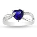 Sterling Silver Created Sapphire and Diamond Accent Heart Ring