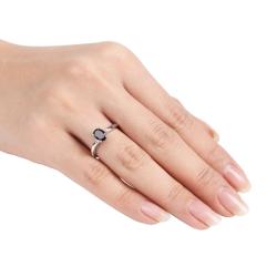 Sterling Silver Oval Garnet and Diamond Accent Ring