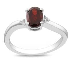 Sterling Silver Oval Garnet and Diamond Accent Ring