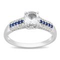 10k White Gold Created Sapphire and 1/5ct TDW Diamond Ring (G-H, I2-I3)