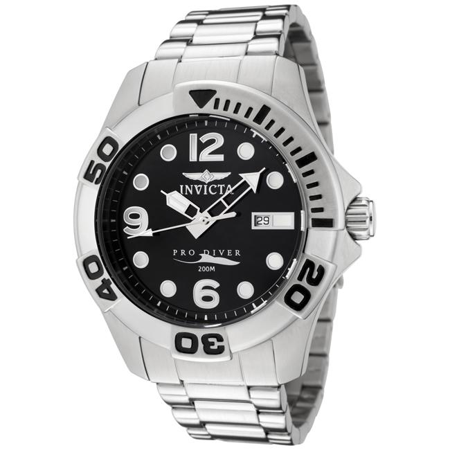 Invicta Mens Pro Diver Black Dial Stainless Steel Watch