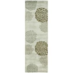 Handmade Soho Botanical Light Grey N. Z. Wool Runner (2'6 x 8')