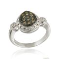 Sterling Silver 1/8ct TDW Brown Diamond Pear-shape Ring
