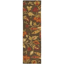 Handmade Blossom Gardens Brown Wool Rug (2'3 x 8')