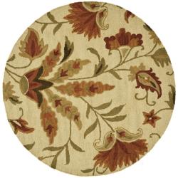 Handmade Blossom Paisley Beige Wool Rug (6' Round)