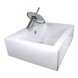 DeNovo Rectangular Porcelain Bath Vessel Sink with Chrome Waterfall Faucet