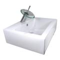 DeNovo Rectangular Porcelain Bath Vessel Sink with Chrome Waterfall Faucet