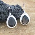 Sterling Silver Pear-cut Smoky Quartz Dangle Bali Earrings (Indonesia)
