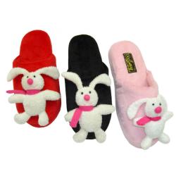 Women's Assorted Color Bunny Doll Plush Slippers (Case of 36 Pairs)