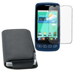 Black Leather Case/ Screen Protector for LG LS670 Optimus S