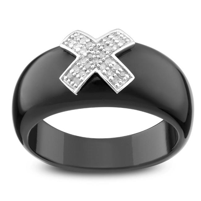 Sterling Silver Onyx and 1/10ct TDW Diamond Ring (H I, I3)