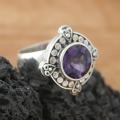 Sterling Silver Round Amethyst Bali Ring (Indonesia)