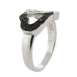 Finesque Sterling Silver Black Diamond Accent Double Heart Ring