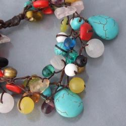 Cotton Rope Multi-gemstone Teardrop Jingle Bell Bracelet (Thailand)