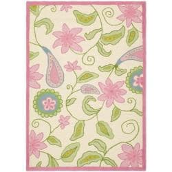 Handmade Children's Daisy Ivory New Zealand Wool Rug (5' x 8')