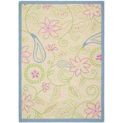 Handmade Children's Paisley Ivory New Zealand Wool Rug (4' x 6')