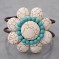 Cotton Rope White/ Blue Turquoise 8-petal Flower Cuff (Thailand)
