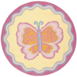 Handmade Children's Butterfly Yellow N. Z. Wool Rug (6' Round)