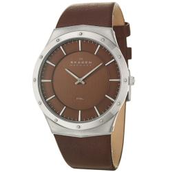 Skagen Men's 'Modern' Stainless Steel and Leather Strap Watch