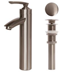 Geyser Brushed Nickel Bathroom Vessel Faucet with Pop-up Drain