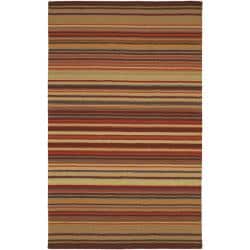 Hand-loomed Striped Burgundy Wool Rug (5' X 8')