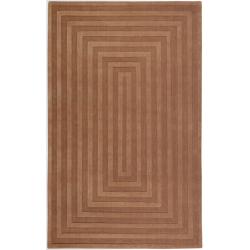 Hand-crafted Brown Geometric Embossed Wool Rug (5' x 8')